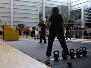 Minako gets ready for Kettle Bell Carry